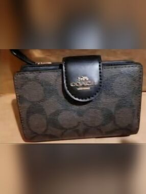 Coach Dark Brown and Black Signature Small Wallet